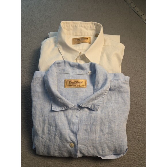Paul Stuart Other - Vintage Paul Stuart Shirt Bundle: White Cotton LS & Light Blue Linen SS (Sz L/M)